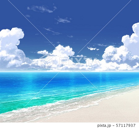 青空と入道雲と海と砂浜03 09のイラスト素材