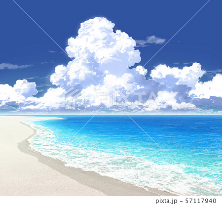 青空と入道雲と海と砂浜02 10のイラスト素材