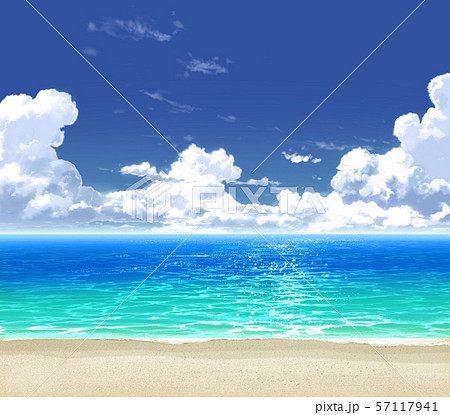 青空と入道雲と海と砂浜03 06のイラスト素材