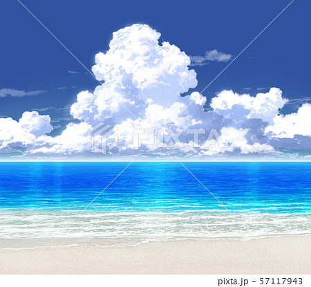 青空と入道雲と海と砂浜02 08のイラスト素材
