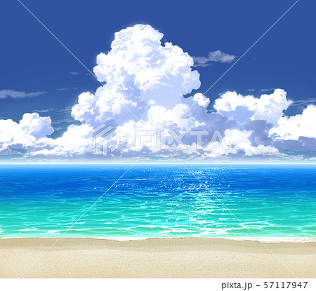 青空と入道雲と海と砂浜02 06のイラスト素材