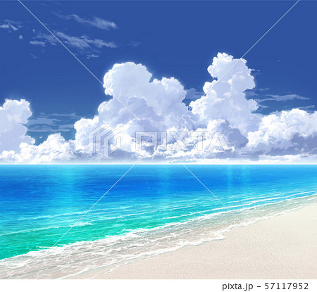 青空と入道雲と海と砂浜01 09のイラスト素材