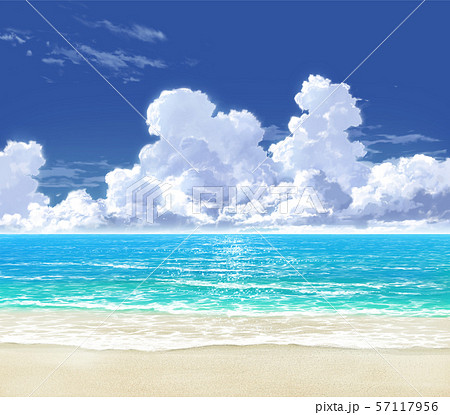 青空と入道雲と海と砂浜01 07のイラスト素材