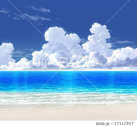 青空と入道雲と海と砂浜01 08のイラスト素材