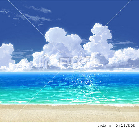 青空と入道雲と海と砂浜01_06のイラスト素材 [57117959] - PIXTA