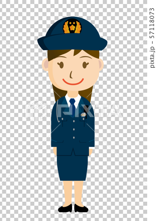 警察官 警官 お巡りさんの全身イラスト アイコン 女性 笑顔1 白背景のイラスト素材