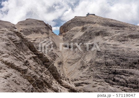The Sass Pordoi is a relief of the Dolomites, in the Sella group, Italy The Sass Pordoi is a relief of the Dolomites, in the Sella group, Italy 57119047
