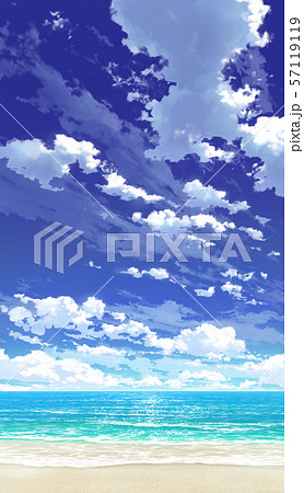 縦pan用 青空と雲と海と砂浜03 07のイラスト素材