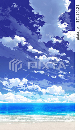 縦pan用 青空と雲と海と砂浜03 08のイラスト素材