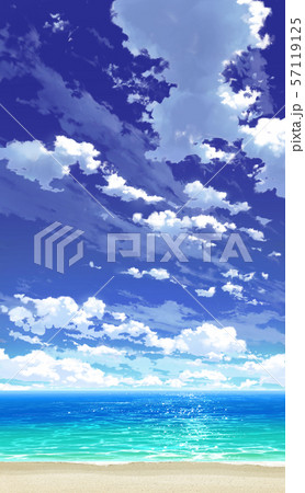 縦pan用 青空と雲と海と砂浜03 06のイラスト素材