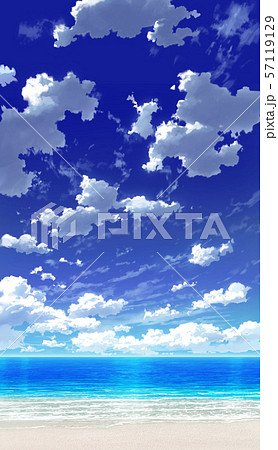 縦pan用 青空と雲と海と砂浜02 08のイラスト素材