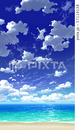 縦pan用 青空と雲と海と砂浜02 06のイラスト素材