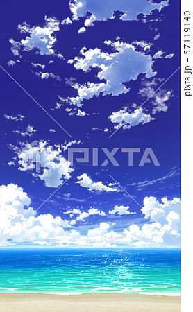 縦pan用 青空と雲と海と砂浜01 06のイラスト素材