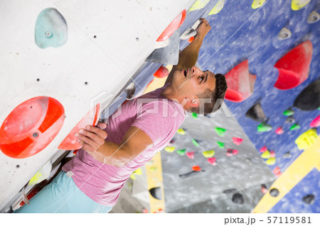 Male on climbing wall without belay 57119581