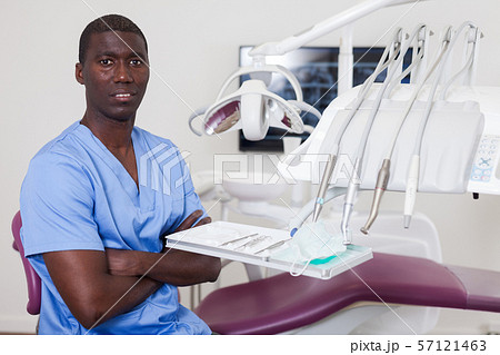 Portrait of male dentist and assistant in workplace at clinic 57121463
