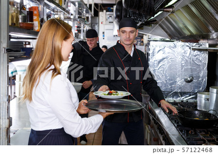 Portrait of waitress at restaurant kitchen Portrait of waitress at restaurant kitchen 57122468