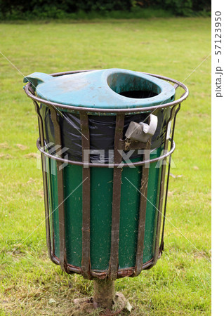 Green litter bin in a metal frame Green litter bin in a metal frame 57123950