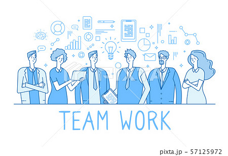 Teamwork line concept. Creative business team office workers, employees. Collaboration technology Teamwork line concept. Creative business team office workers, employees. Collaboration technology 57125972