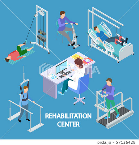 Isometric Physiotherapist and rehabilitation patients vector illustration Isometric Physiotherapist and rehabilitation patients vector illustration 57126429