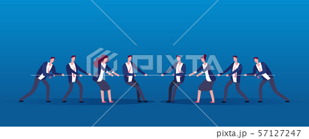 Team war. Business people rivals pulling rope. Competition, conflict in office vector concept 57127247