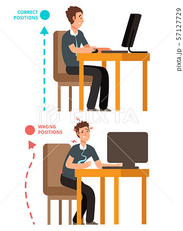 Body incorrect and correct, person sit correct or incorrect vector illustration 57127729