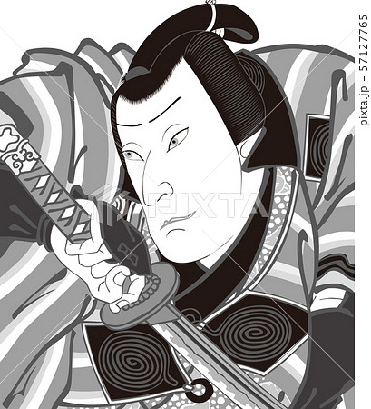 浮世絵 歌舞伎役者 その56 白黒のイラスト素材