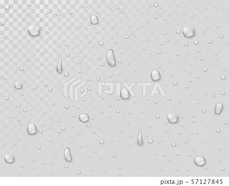 Water rain drops. Droplets on transparent wet glass window. Photorealistic water shower drops vector 57127845