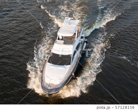 drone aerial close-up shot of luxury white yacht drone aerial close-up shot of luxury white yacht 57128156