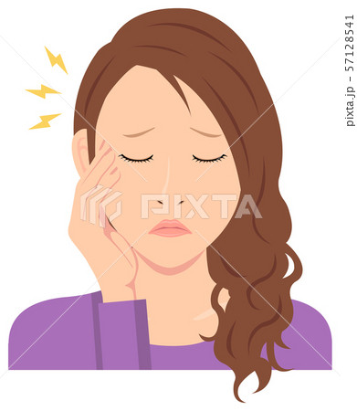 若い女性 上半身イラスト / 頭痛, 頭が痛い, 悩み 若い女性 上半身イラスト / 頭痛, 頭が痛い, 悩み 57128541