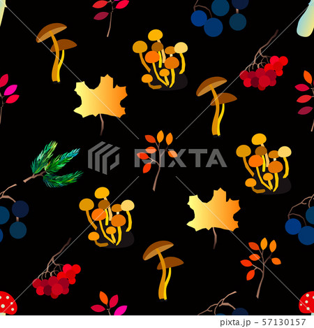 Autumn seamless pattern with berries, acorns, pine cone, mushrooms, branches and leaves. 57130157