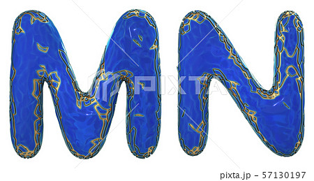 Realistic 3D letters set M, N made of gold shining metal letters. 57130197