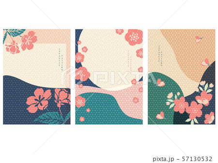 Flower background with Japanese pattern vector. Cherry blossom icon template. 57130532