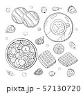 Big set of different black and white breakfast elements on white background. Hand drawn. 57130720