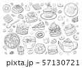 Black and white big set of different elements of breakfast isolated on white background.  57130721