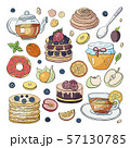 Big set of different breakfast elements on white background. 57130785