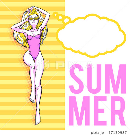 Young beautiful blonde woman in swimsuit. Beach 57130987