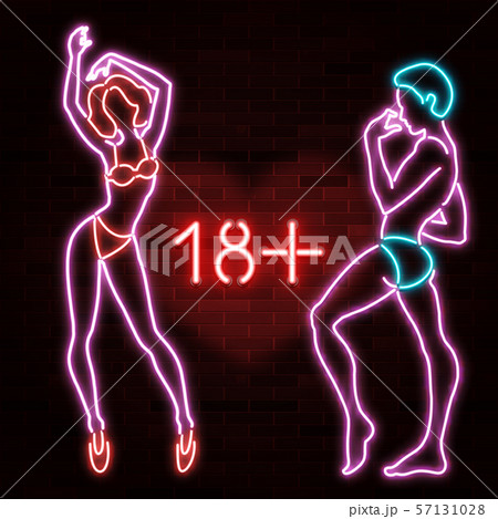 18+ banner with neon silhouette of sexy man and 57131028