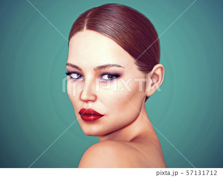 Beauty Woman face Portrait. Beautiful model Girl with Perfect Fresh Clean Skin color 3D Illustration 57131712