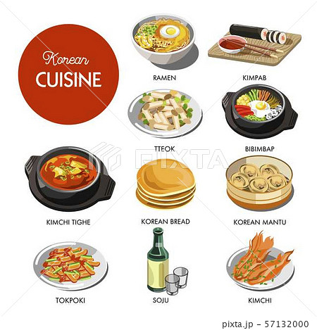 Korean cuisine traditional dishes flat icons. Korean cuisine traditional dishes flat icons. 57132000