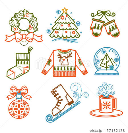 Christmas wreath and pine tree, socks and mittens 57132128