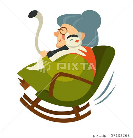 Old woman on retirement sitting in wooden rocking 57132268