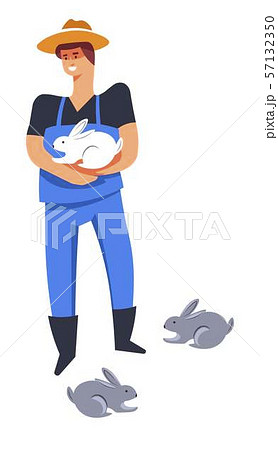 Breeding man holding hare, farmer tending for 57132350