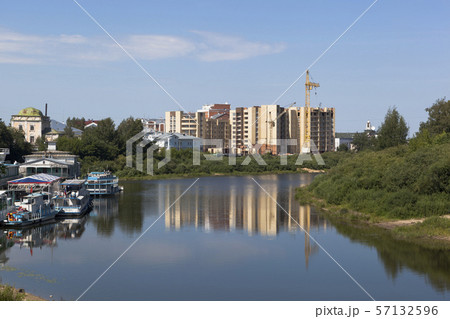 House under construction on the river bank Vologda 57132596