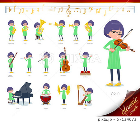 flat type Green clothes Glasses girl_classic music 57134073