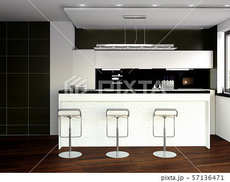 3d rendering of new black and white matte kitchen 3d rendering of new black and white matte kitchen 57136471