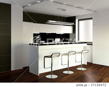 3d rendering of the new hi-tech kitchen interior 3d rendering of the new hi-tech kitchen interior 57136472
