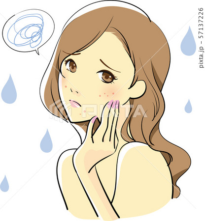 肌荒れに悩む女性のイラスト素材