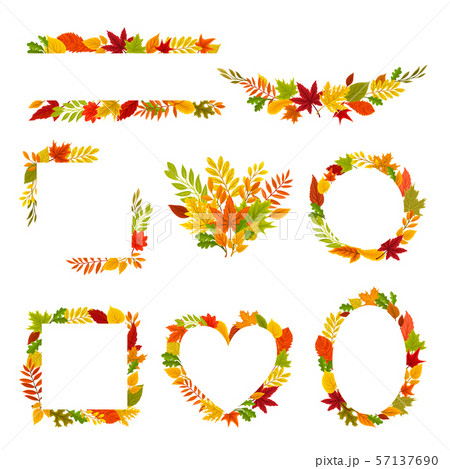 Set of autumn frames and compositions. Vector illustration on a white background. Set of autumn frames and compositions. Vector illustration on a white background. 57137690