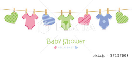 baby shower welcome greeting card for childbirth with hanging hearts and bodysuits baby shower welcome greeting card for childbirth with hanging hearts and bodysuits 57137693