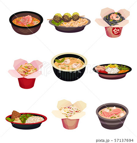 Set of asian fast food. Vector illustration on a white background. Set of asian fast food. Vector illustration on a white background. 57137694